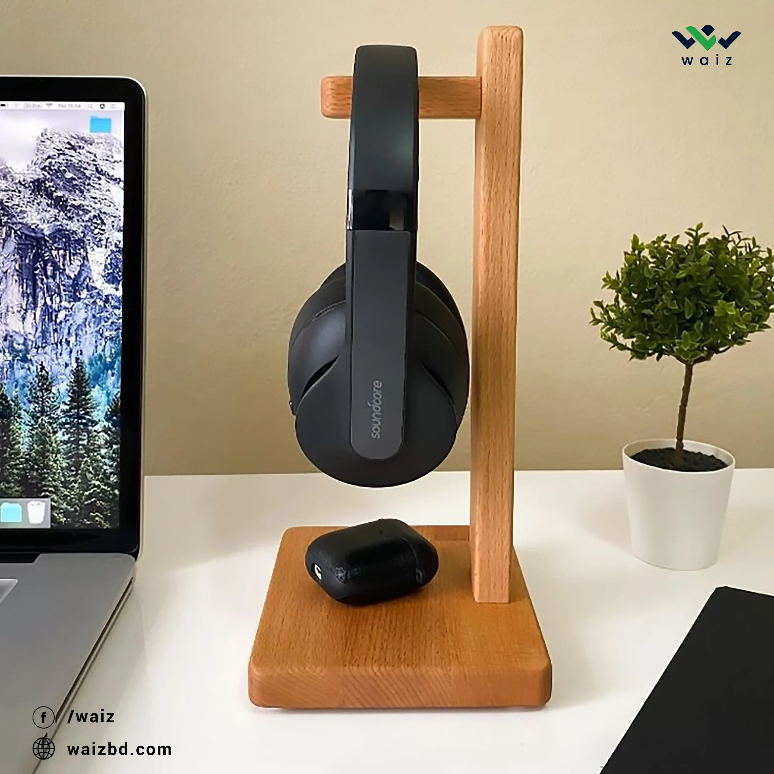 Premium Wooden Headphone Stand (Minimalist Desk Organizer) - Image 4