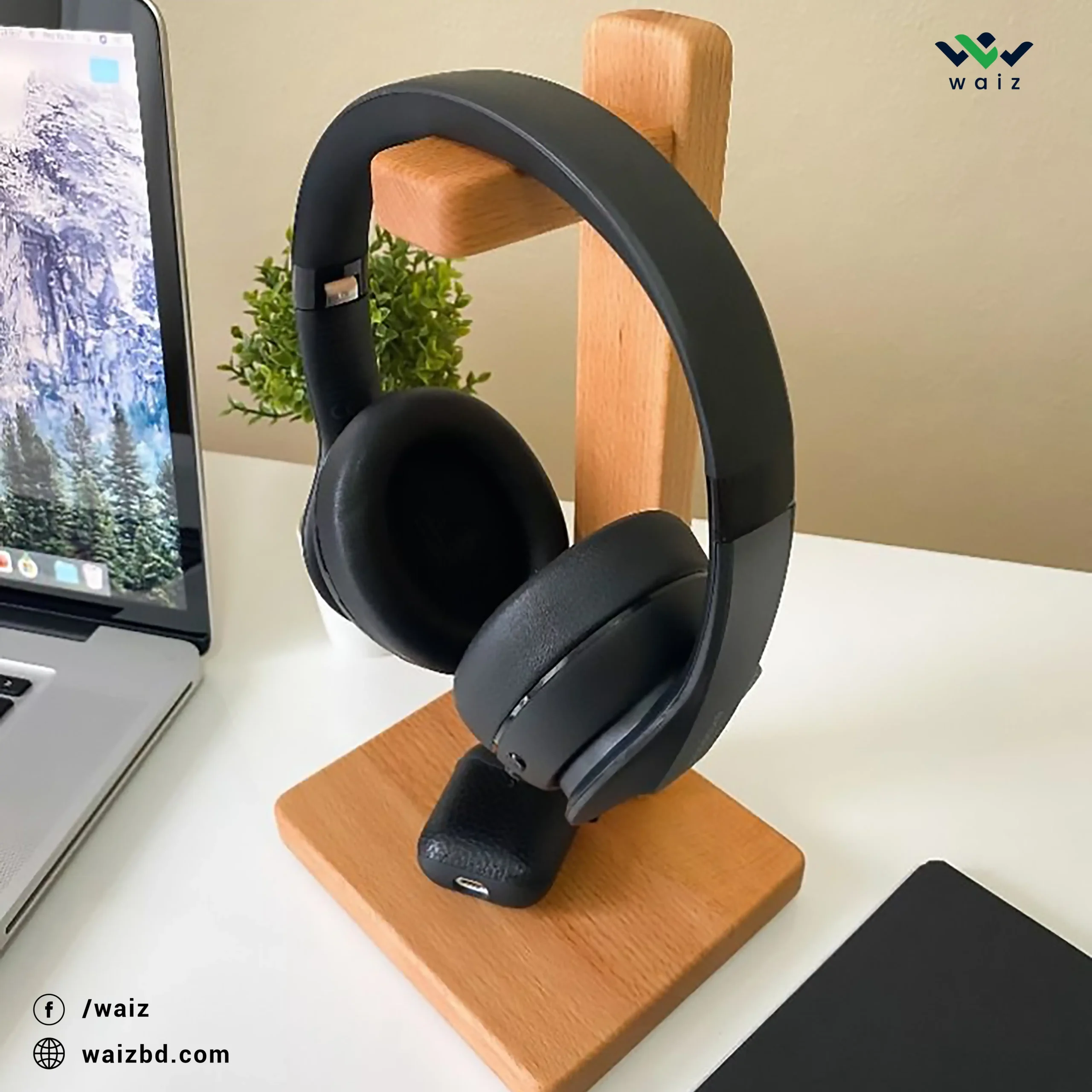 Premium Wooden Headphone Stand (Minimalist Desk Organizer) - Image 3
